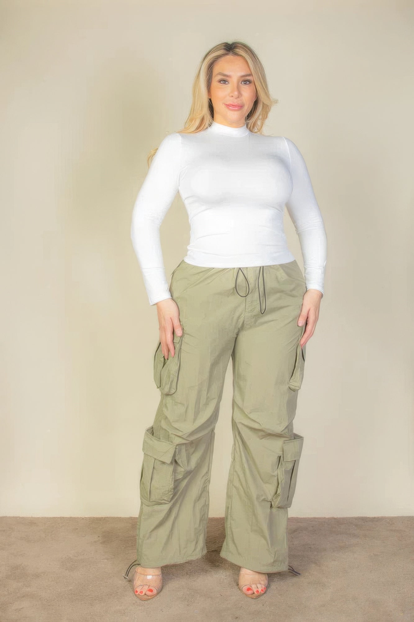 Plus Size Drawstring Ruched Parachute Pants