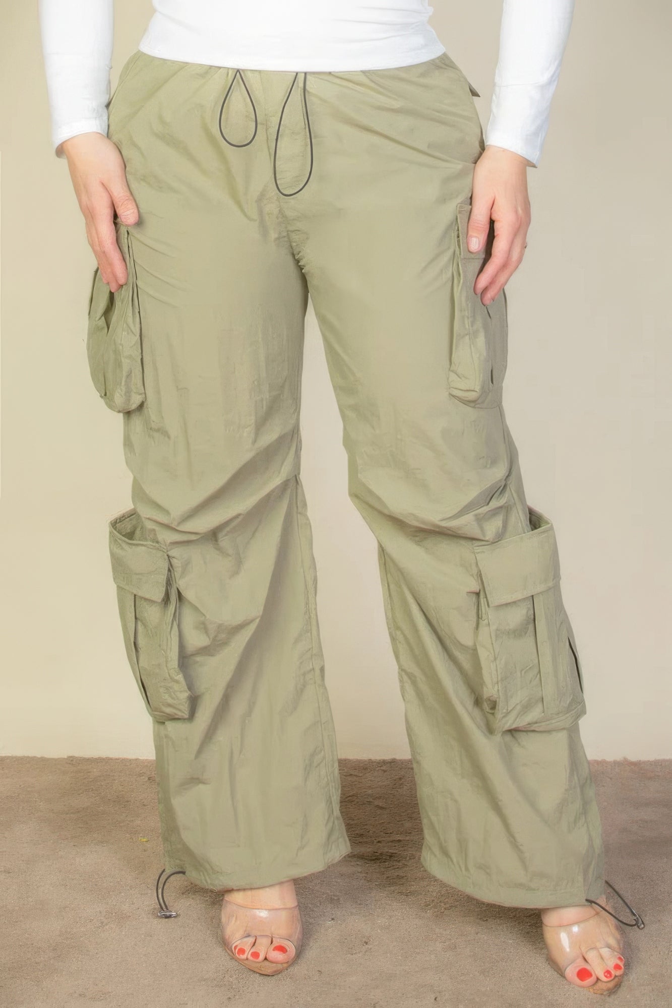 Plus Size Drawstring Ruched Parachute Pants