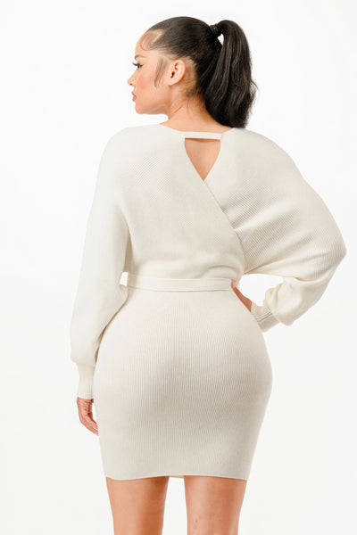 Off Shoulder Wrap Sweater Dress