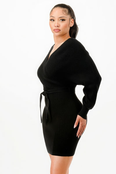 Off Shoulder Wrap Sweater Dress