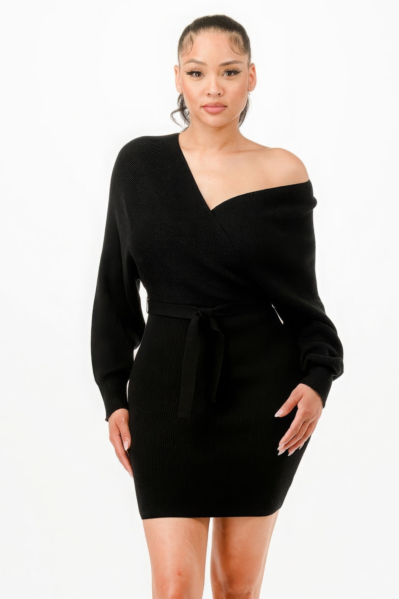 Off Shoulder Wrap Sweater Dress