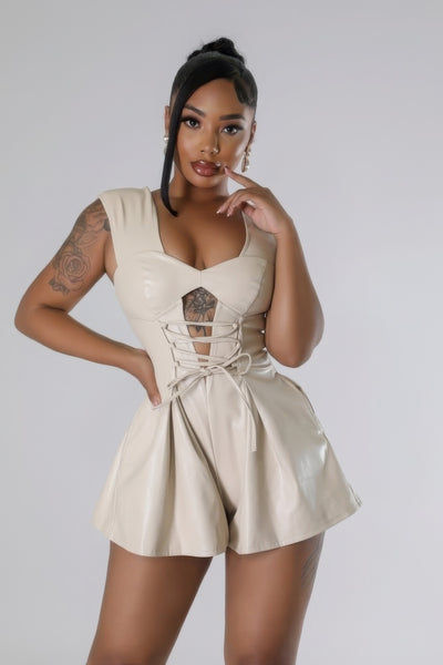 Leather Cross Flare Romper