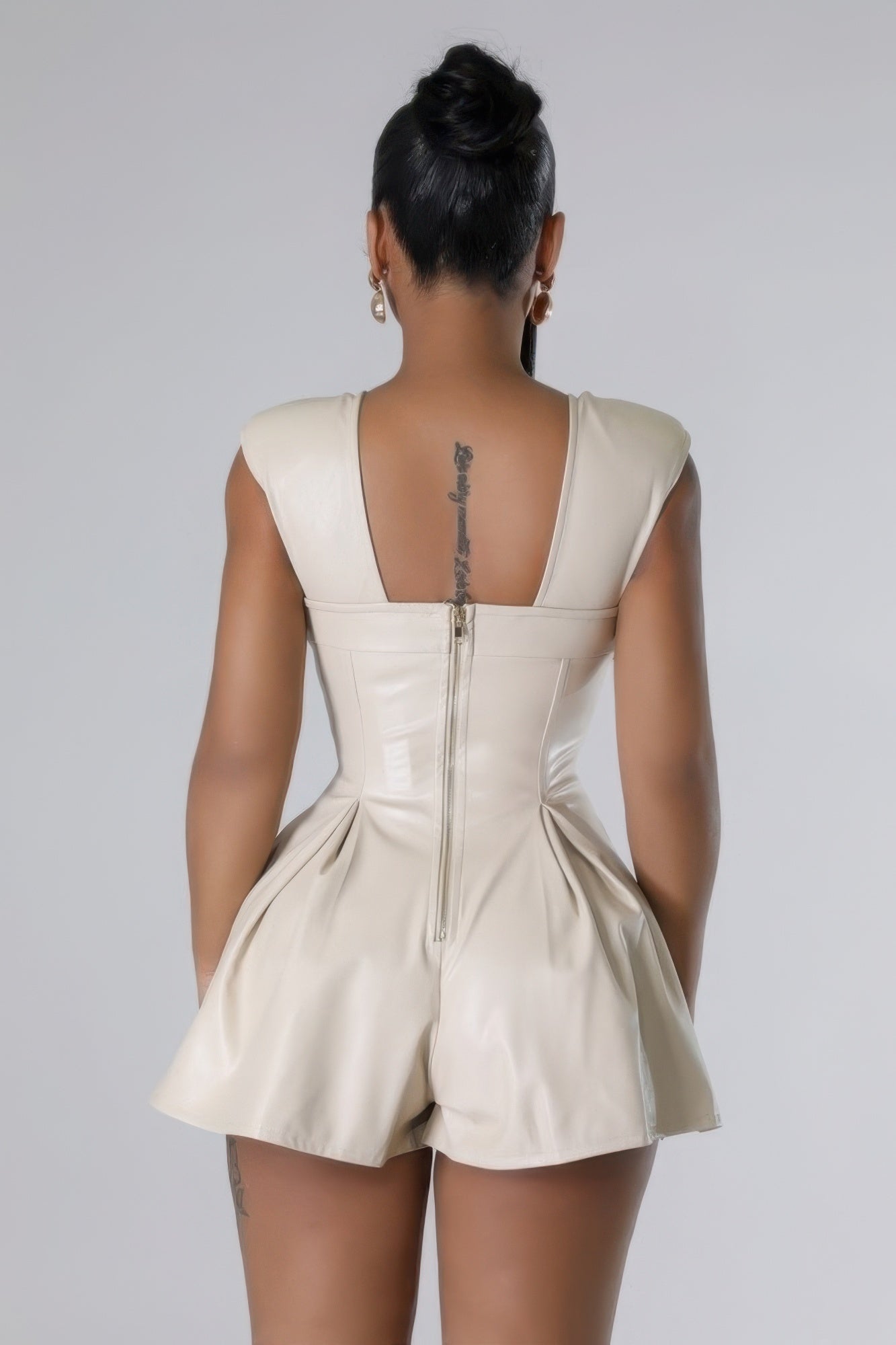 Leather Cross Flare Romper