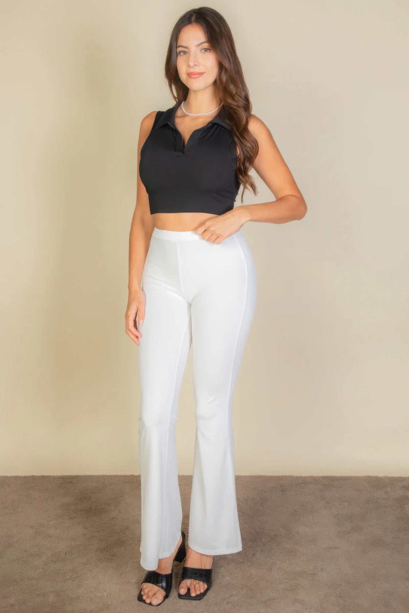 Solid Ribbed Polo Crop Top