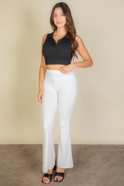 Solid Ribbed Polo Crop Top