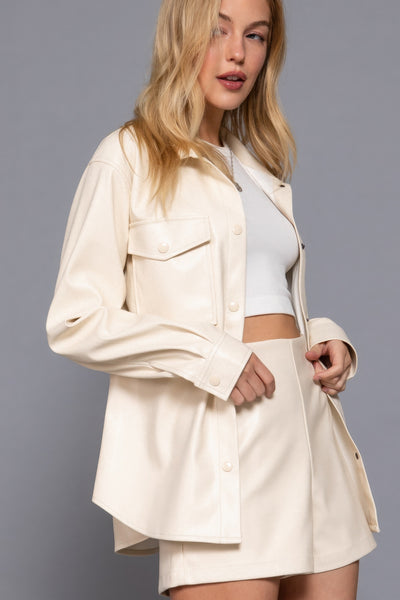 Faux Leather Shirt Jacket