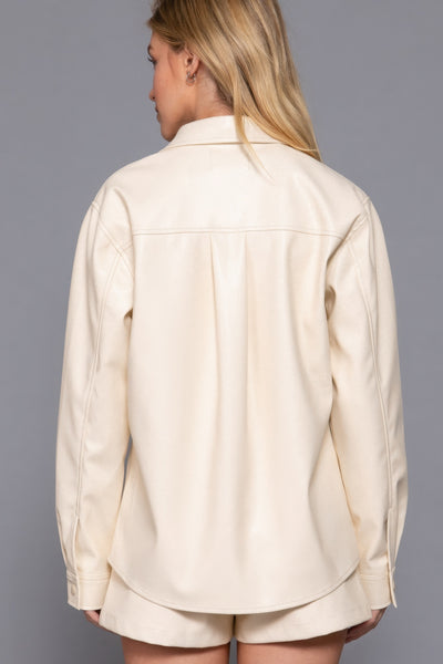 Faux Leather Shirt Jacket