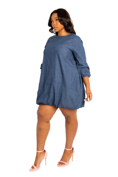 Washed denim bubble dress