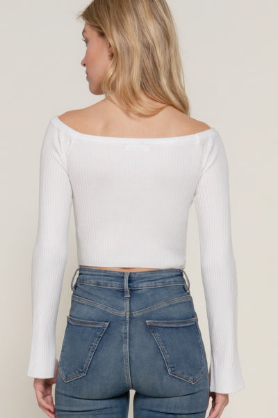 Long flare sleeve off shoulder sweater