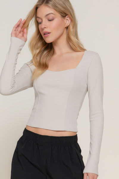 Long sleeve sweetheart knit top