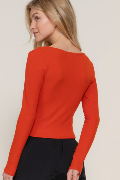 Long sleeve sweetheart knit top