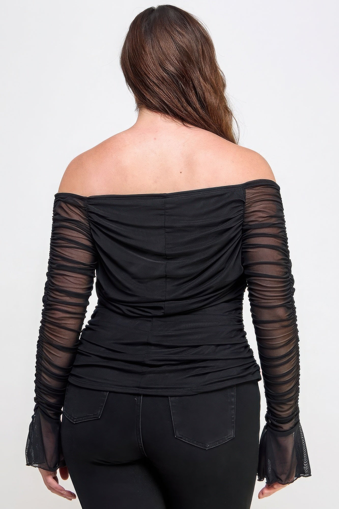 Ruched Off Shoulder Mesh Top