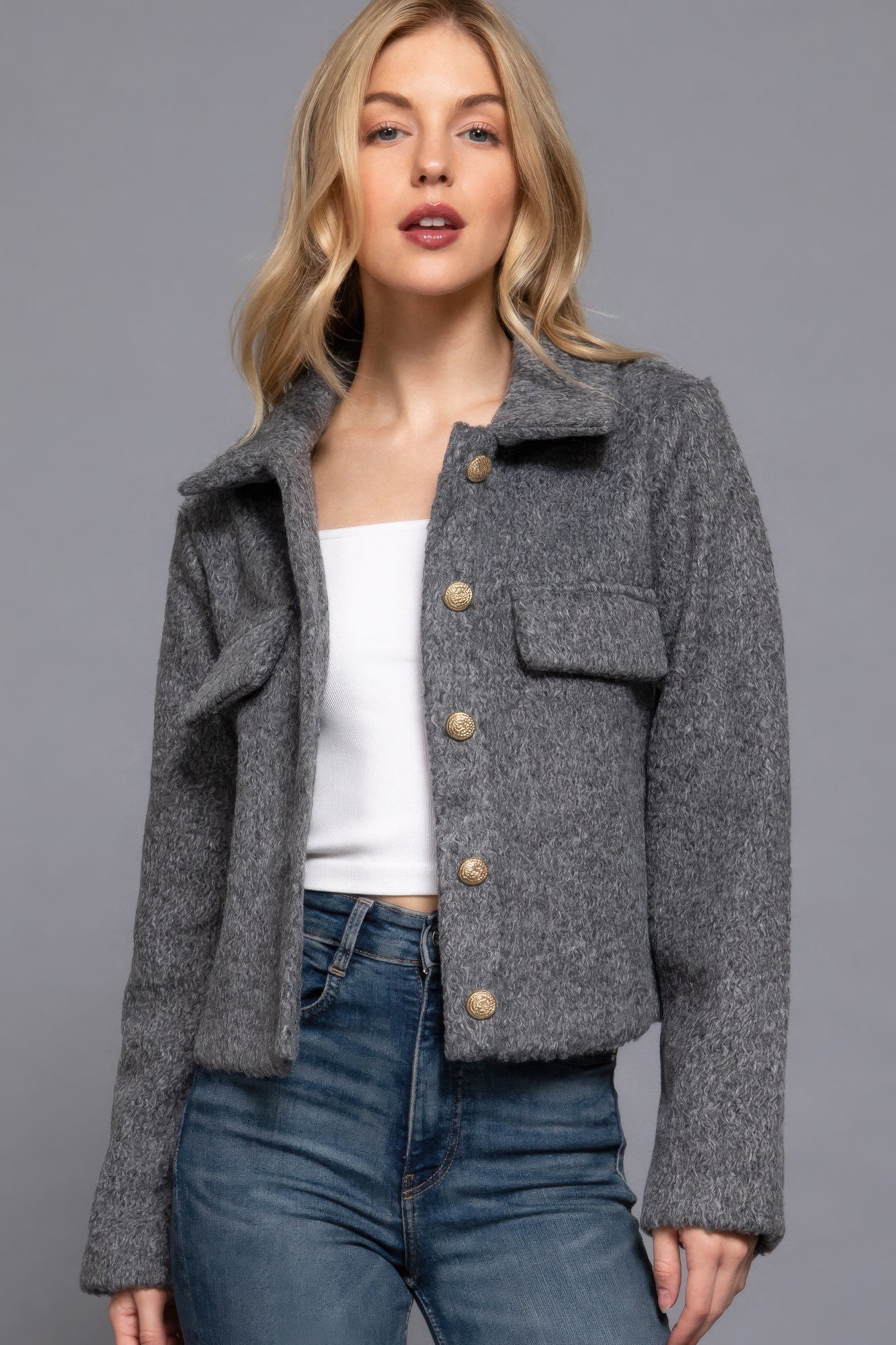 Teddy Fleece Button Jacket