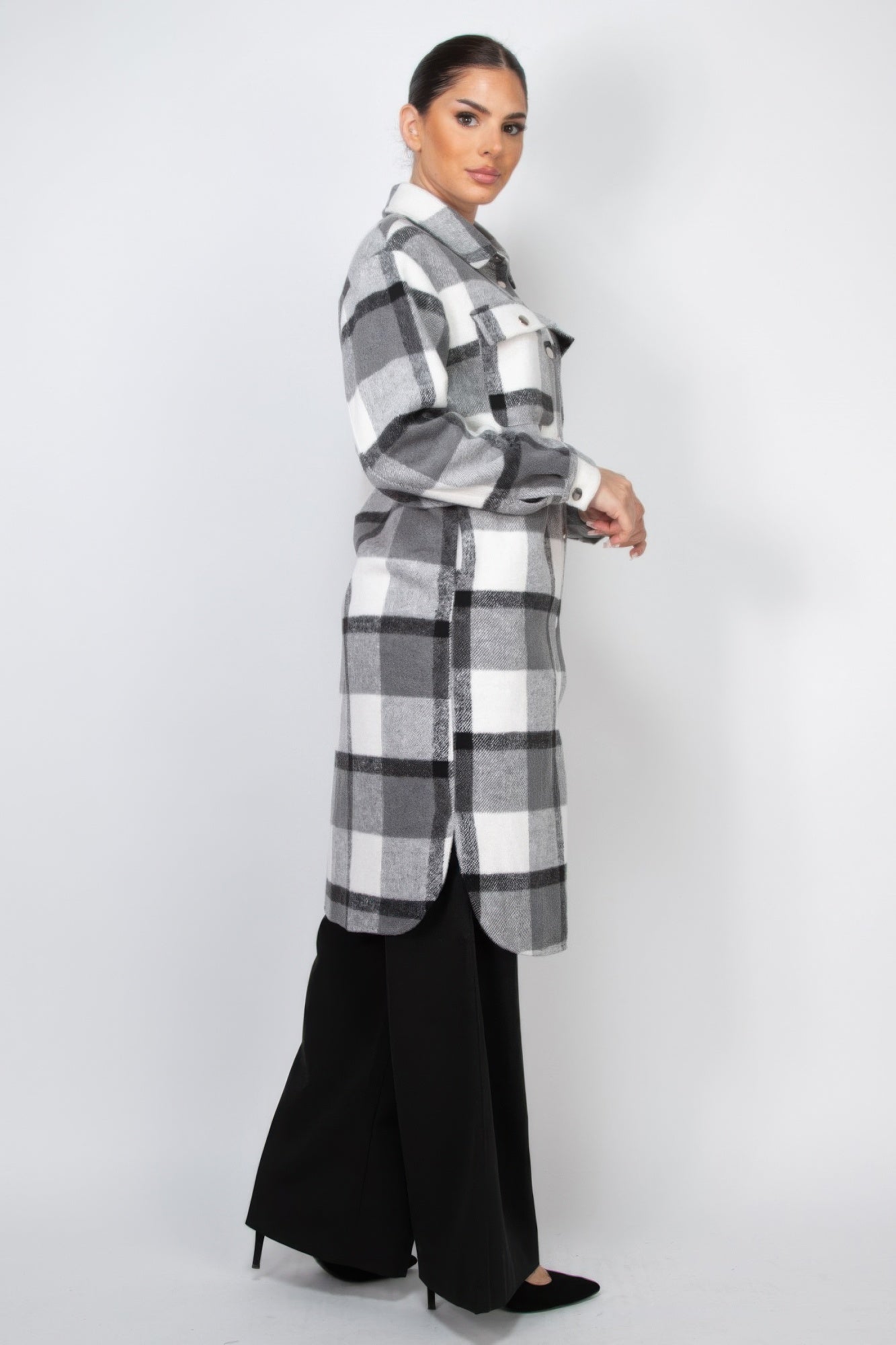 Plaid Buttoned Long Jacket
