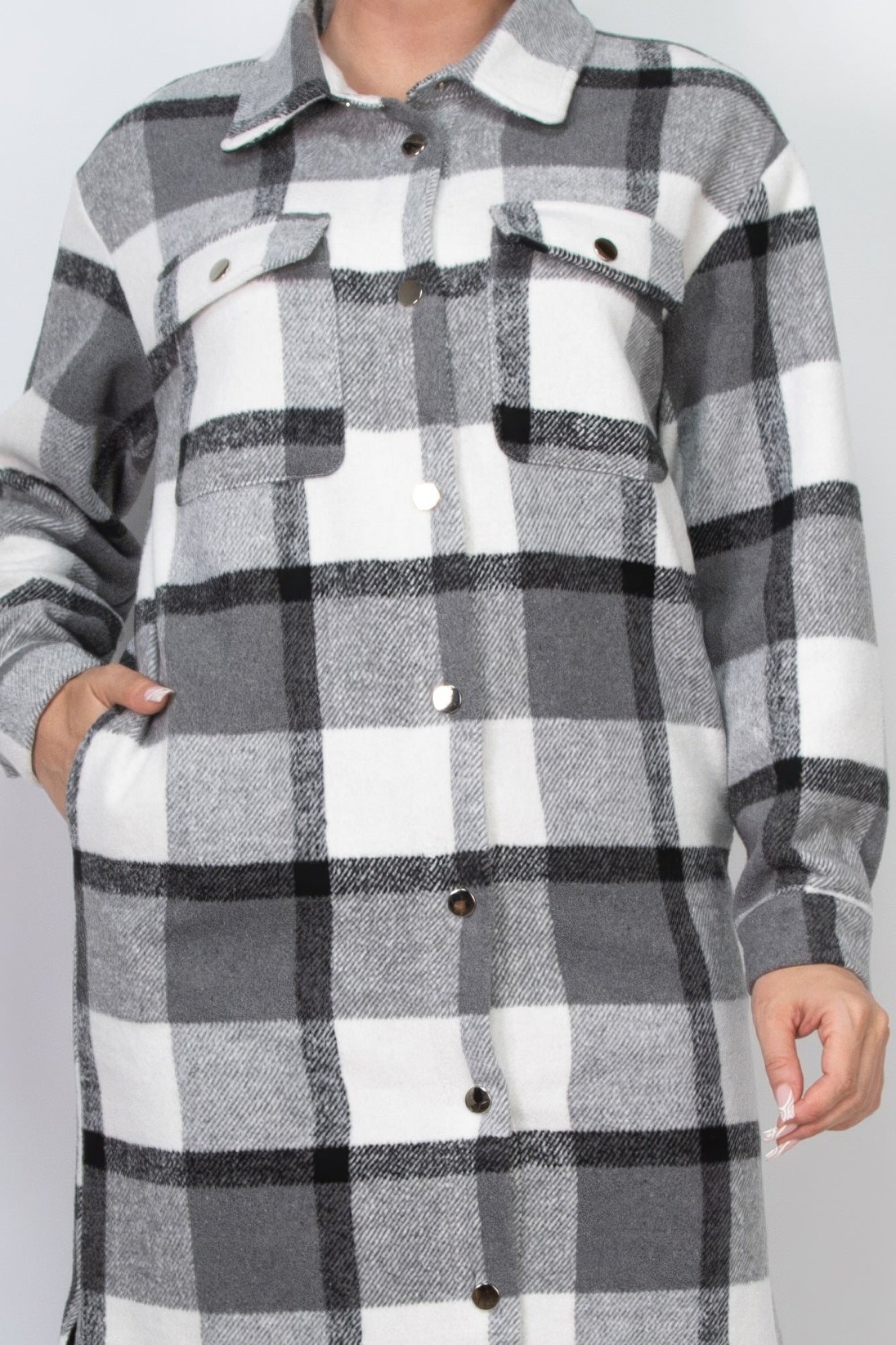 Plaid Buttoned Long Jacket