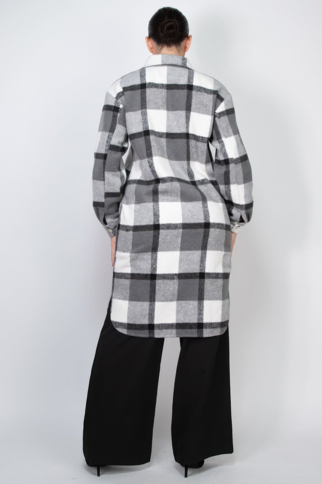 Plaid Buttoned Long Jacket