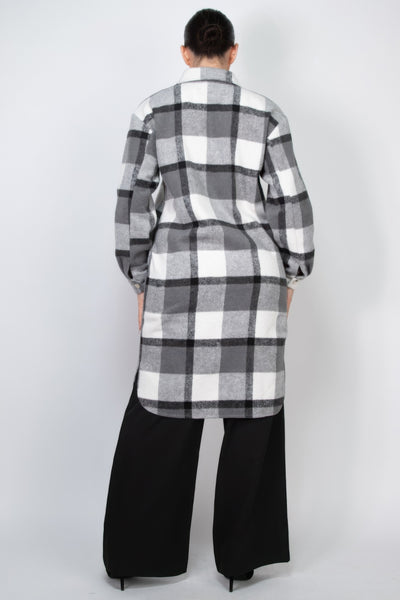 Plaid Buttoned Long Jacket