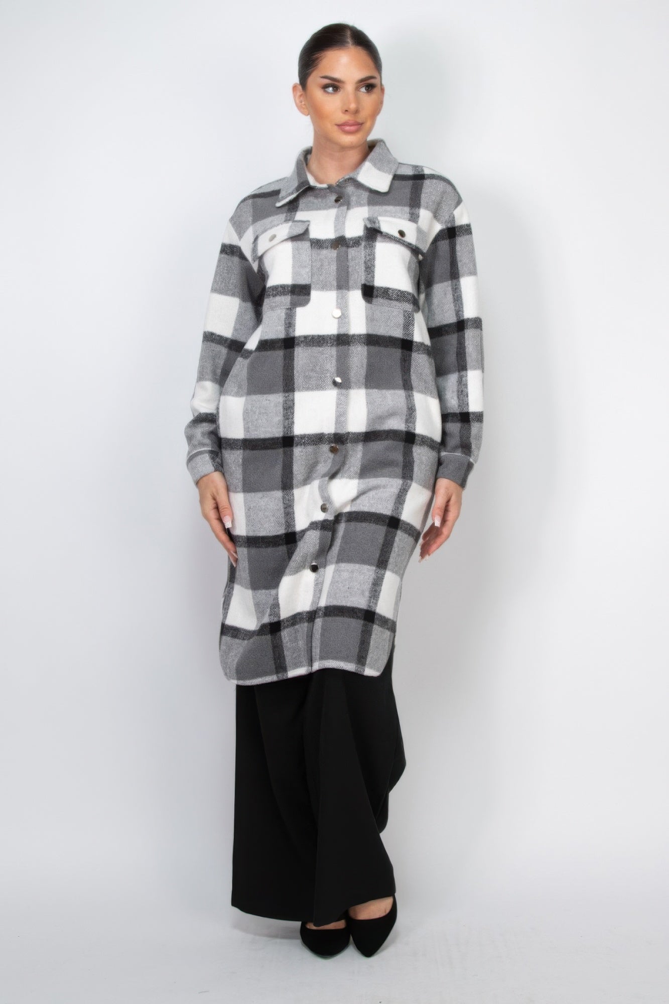 Plaid Buttoned Long Jacket