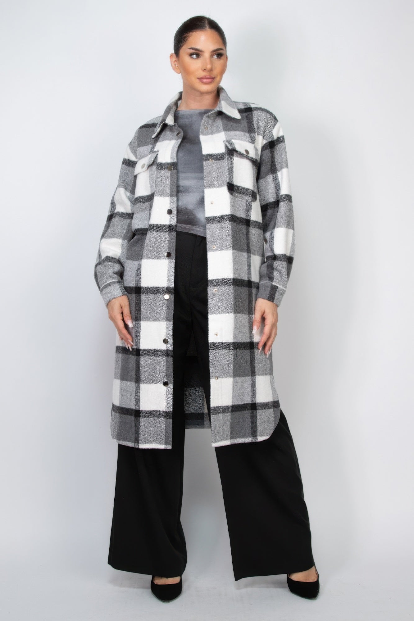 Plaid Buttoned Long Jacket