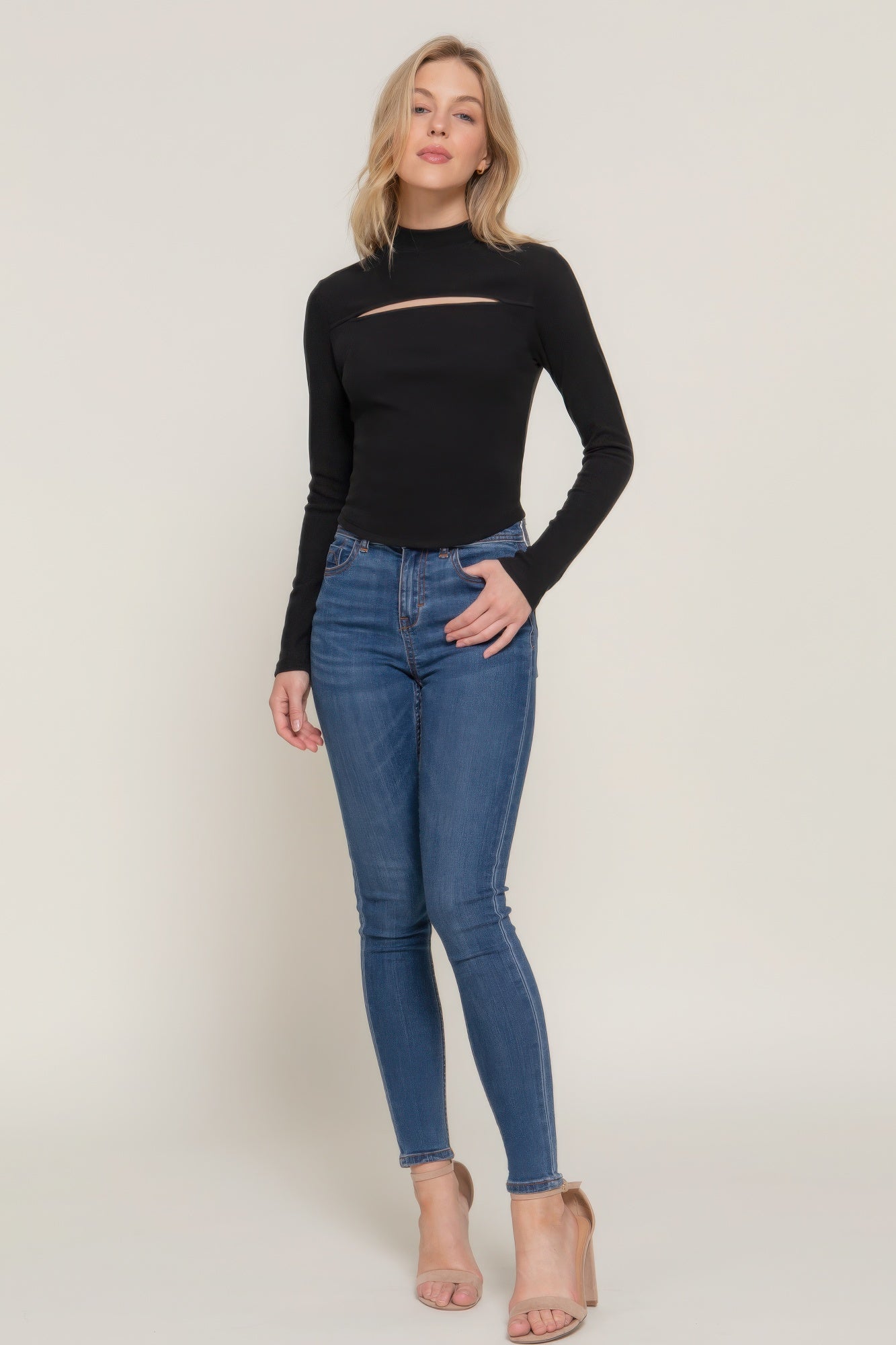Long sleeve keyhole knit top