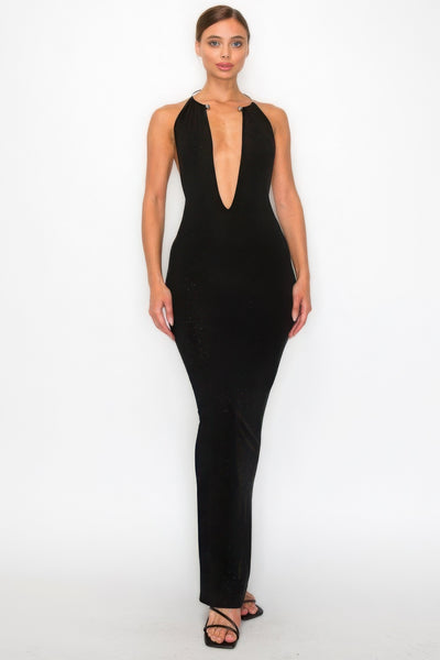 Open Back Halter Maxi Dress
