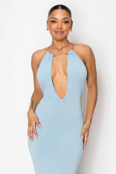 Open Back Halter Maxi Dress