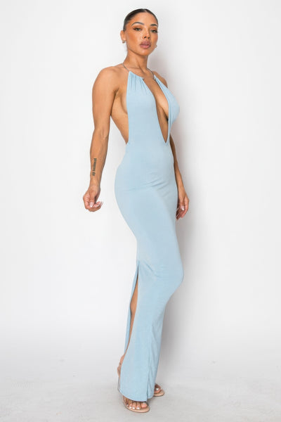 Open Back Halter Maxi Dress