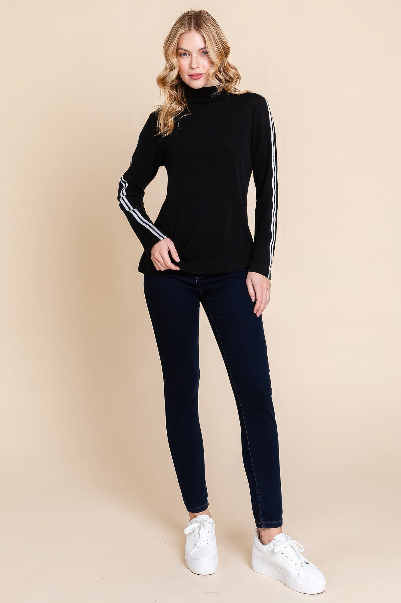 Black Mock Neck Casual Top