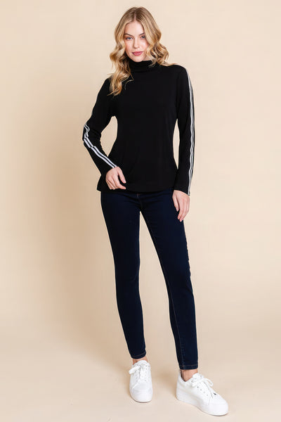 Black Mock Neck Casual Top