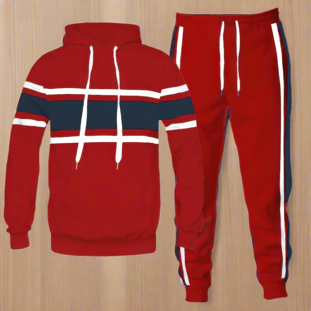Stripe Pullover Hoodie & Pants Set