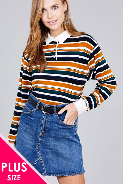 Plus Long Sleeve Multi Striped Top
