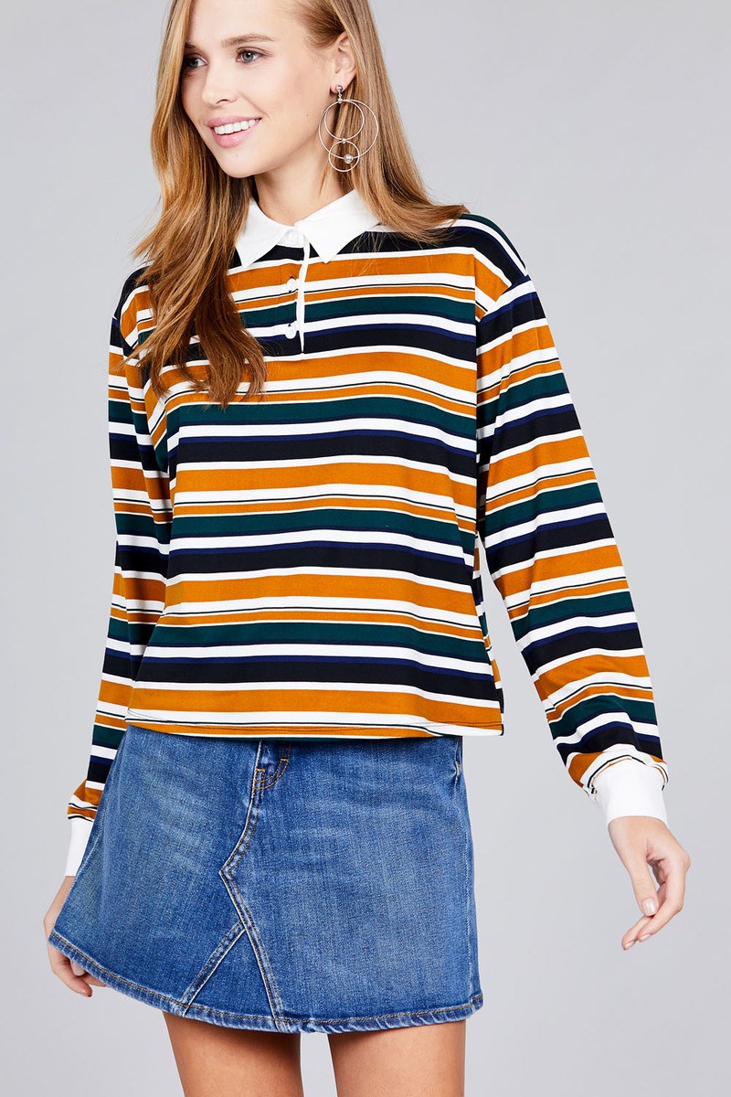 Plus Long Sleeve Multi Striped Top