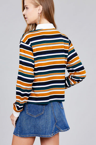 Plus Long Sleeve Multi Striped Top