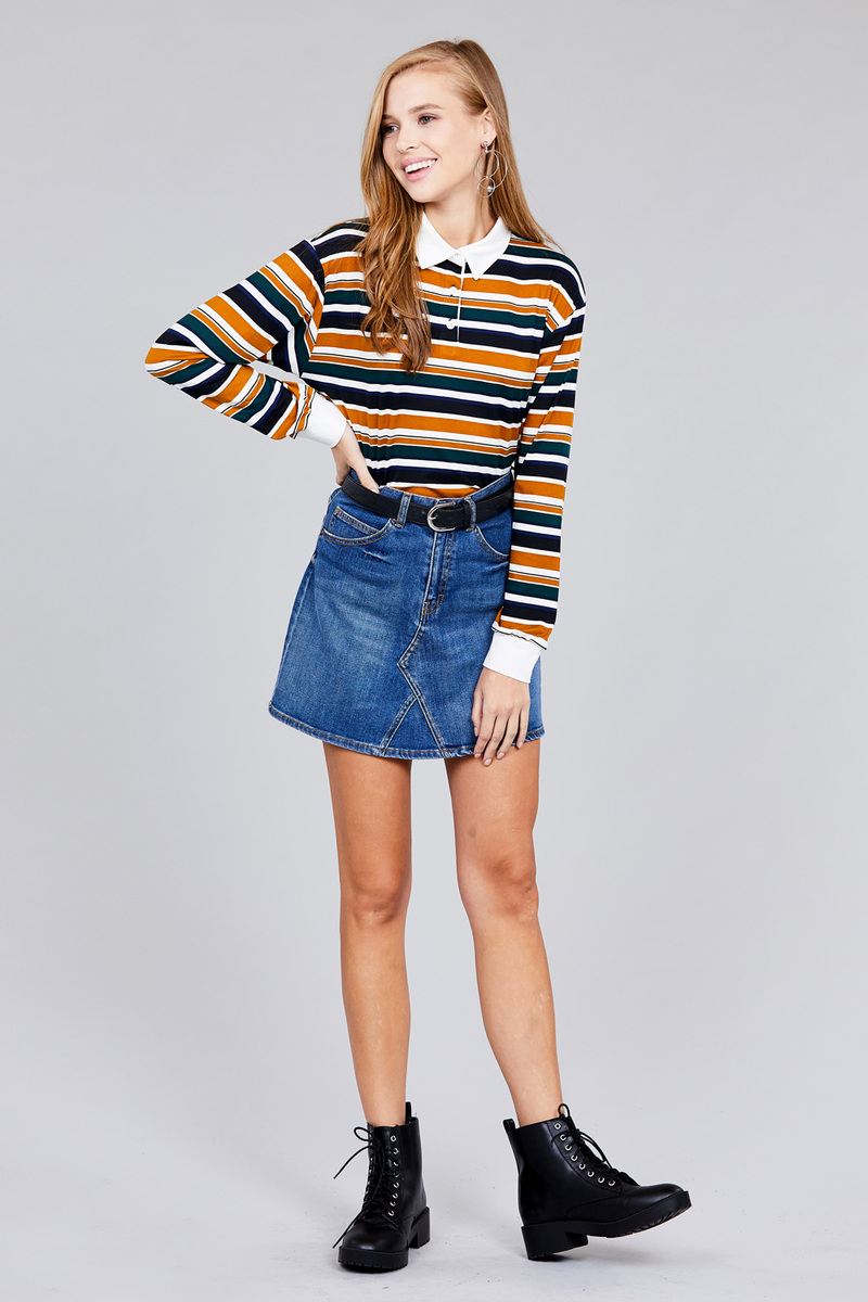 Plus Long Sleeve Multi Striped Top
