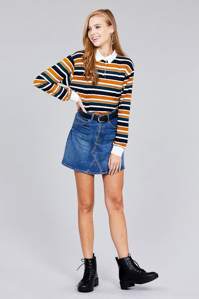Plus Long Sleeve Multi Striped Top