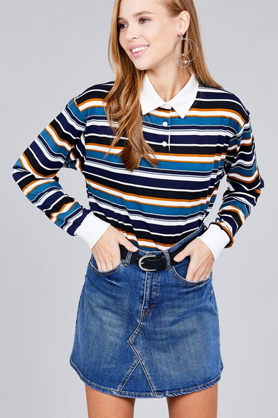 Plus Long Sleeve Multi Striped Top