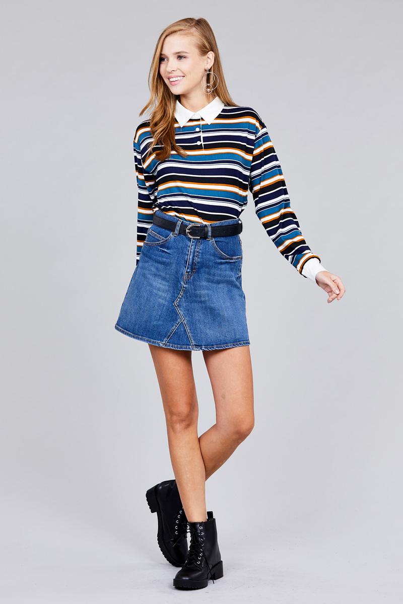 Plus Long Sleeve Multi Striped Top