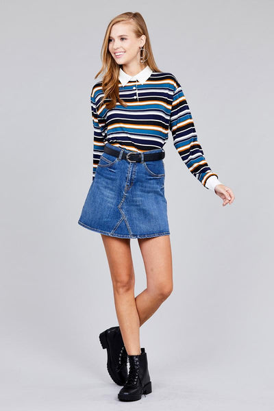 Plus Long Sleeve Multi Striped Top