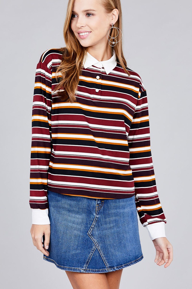 Plus Long Sleeve Multi Striped Top
