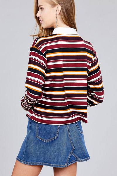 Plus Long Sleeve Multi Striped Top