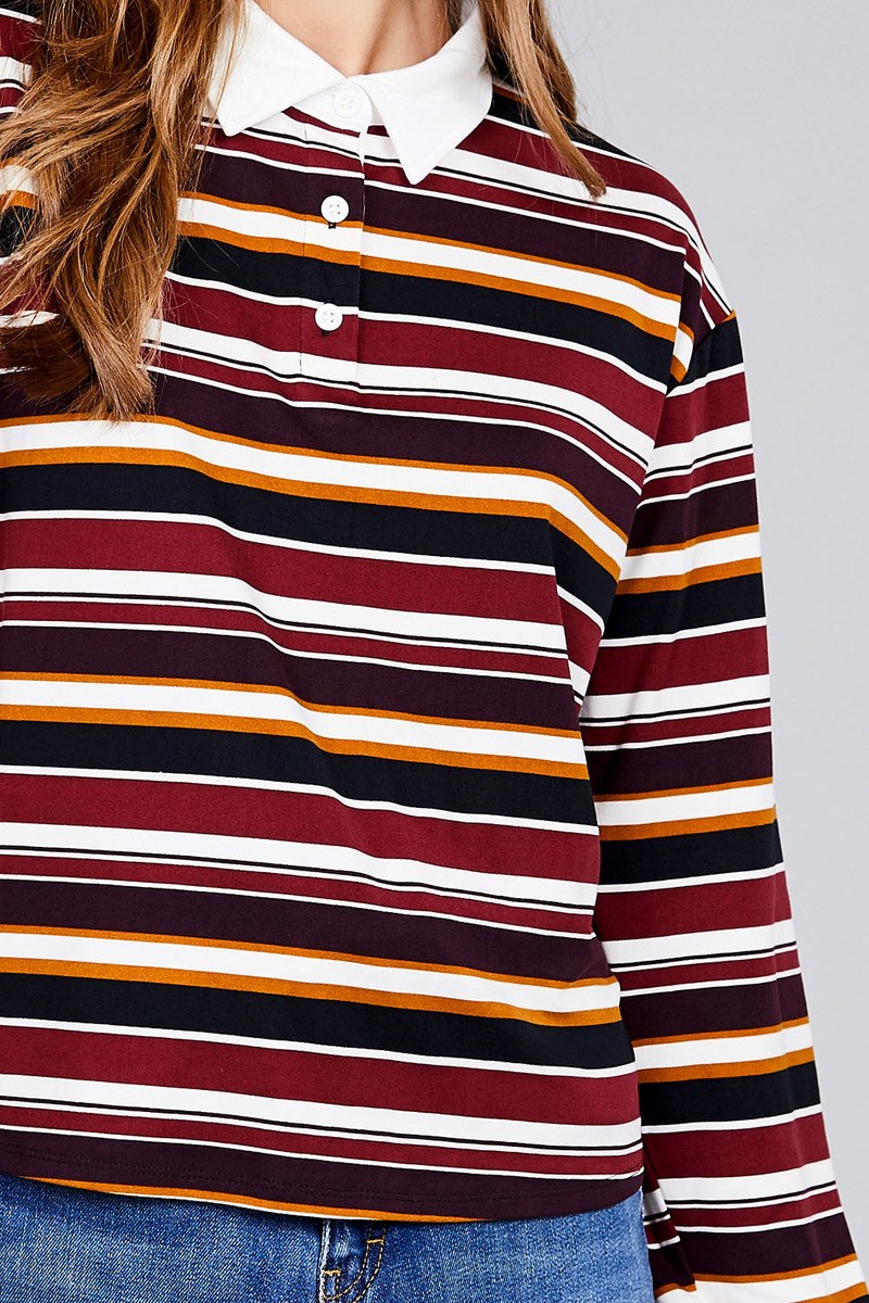 Plus Long Sleeve Multi Striped Top