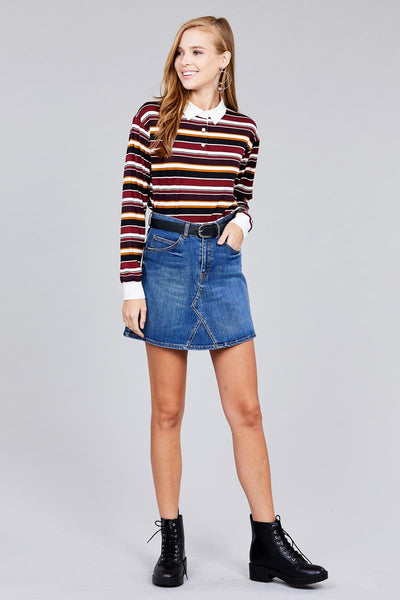 Plus Long Sleeve Multi Striped Top