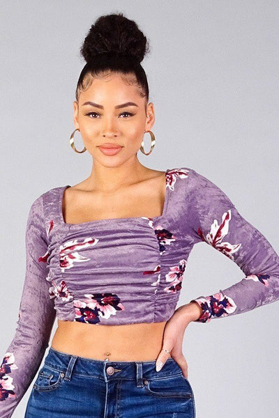 Ruched Velvet Crop Top