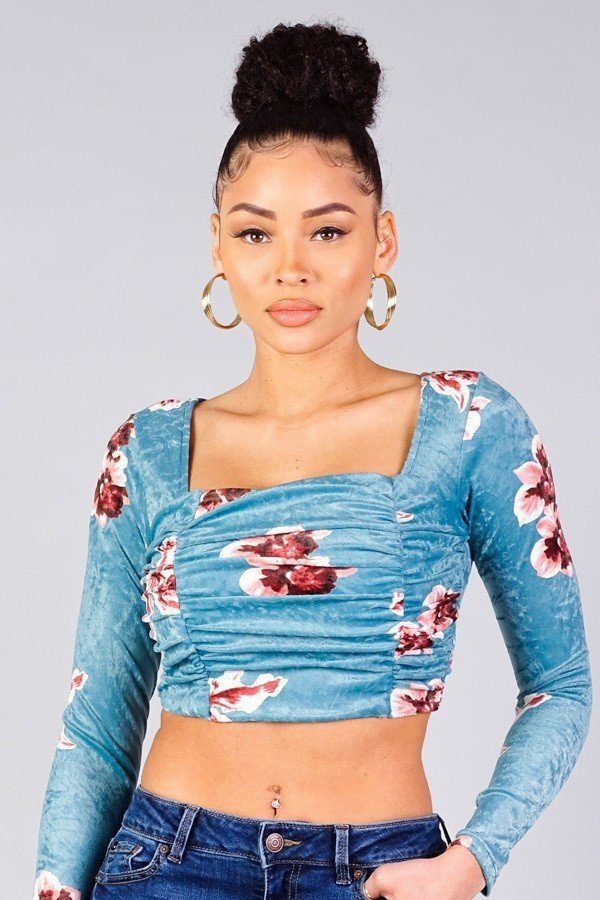 Ruched Velvet Crop Top