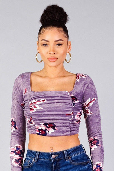 Ruched Velvet Crop Top