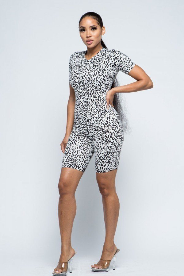 Brushed Leopard Biker Short Set
