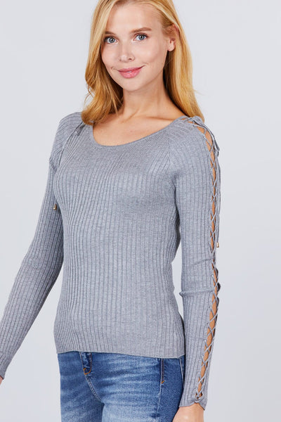 Long Sleeve Strappy Rib Sweater