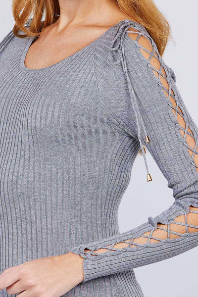 Long Sleeve Strappy Rib Sweater