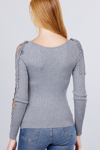 Long Sleeve Strappy Rib Sweater