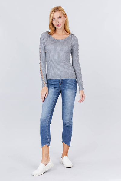 Long Sleeve Strappy Rib Sweater